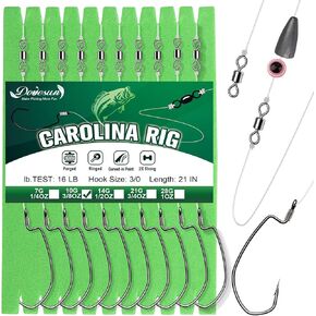 Dovesun 10/5PCS Ready Tied Carolina Rig Kit for Bass Fishing Free Rig Catfish Rig Fishing Rigs Kit with Bass Hooks Swivel Fluorocarbon Fishing Line Fishing Weights