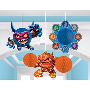 Amscan Skylanders Hanging Decor - 3pcs Honeycomb, Dinosaur & Butterfly Design - Skylanders Birthday Decoration - Gaming Figure