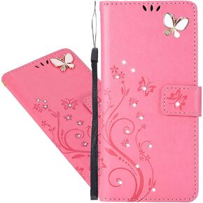 متوافق مع Samsung Galaxy S21 Fe 5G Case Glitter مع حامل البطاقة Flip Wallet Phone Case for Women Crystal Butterfly Prorack Procreshplic in Kuwait