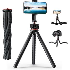 Camera Tripod, gliship Portable Flexible Tripod for iPhone Double 360°Rotation Adjustable Mini Tripod with Hidden Phone Holder Cold Shoe Mount 1/4'' Screw for Camera Phone GoPro Magic Arm
