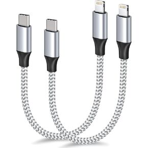 1ft USB C to Lightning Cable Short, 2 Pack PD USB C iPhone Charger Cable MFi Certified, 12 inch Fast Charging Type C to Lightning Cord Nylon Braided for iPhone 14/13/12/11Pro/X/XR/XS/8/7/6s/Plus/iPad