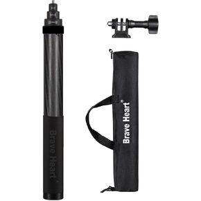 True Carbon Fiber Selfie Stick with Carry Case, 14 to 118 inches monopole Waterproof monopod for Gopro Go pro Hero 13 12 11 10 9 insta360 Insta 360 x4 x3 x2 x ONE R RS Accessories (Black)