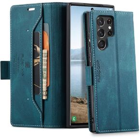 HAII Case for Galaxy S22 Ultra 5G, PU Leather Folio Flip Wallet Case with Card Holster Stand Kickstand Magnetic Closure Shockproof Phone Cover for Samsung Galaxy S22 Ultra 5G 2022 (Black)