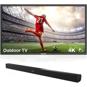 SYLVOX 65'' Outdoor TV, Bundle with Waterproof Soundbar, Outdoor Television Weatherproof for Partial Sun Areas