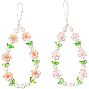 Flower Phone Charm Phone Charms Strap Lanyards Kit Cute Beaded Phone Keychain Beaded Phone Wrist Strap