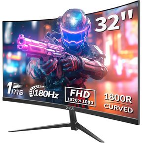 ZZA 32-Inch QHD Curved Gaming Monitor - 2K Resolution, 165Hz/180Hz Refresh Rate, 1ms Response Time, FreeSync & G-Sync, HDR10, 122% sRGB Coverage, DP/HDMI, VESA Mount Compatible