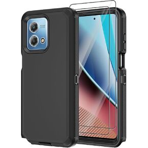 Annymall for Motorola Moto G 5G 2024 Case with 2 Screen Protector,Full Body Shockproof Drop Protection Dustproof Heavy Duty 3-Layer Military Rugged Durable Defender Cover (Black/Orange)