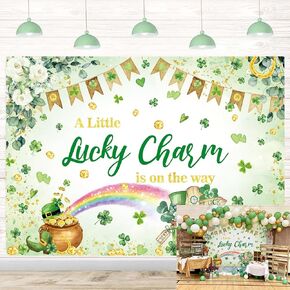 St.Patrick's Day Baby Shower Backdrop a Little Lucky Charm is on The Way Clover Gold Coins Rainbow Photography Background Kids Baby Irish Festival Party Banner Decorations Photo Booth Props (8x6FT)