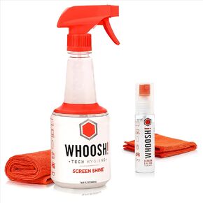 WHOOSH! Screen Cleaner Spray & Microfiber Cloths Bundle | 16.9 & 1 fl oz + 1 Microfiber Cloth (14x14) + 1 Microfiber Cloth (6x6)