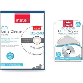 Maxell CD/DVD Cleaning Bundle - Pro 190048 CD -340 Laser Lens Cleaner + 190511 CD & DVD Quick Plipes (20 Count)