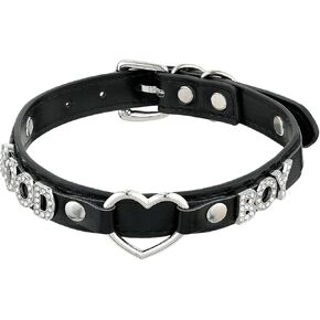 Black Heart O-ring Letter Choker Necklace For Women, Punk Handmade PU Leather Leash Collar For Girl Adjustable Gothic Jewerly in Kuwait