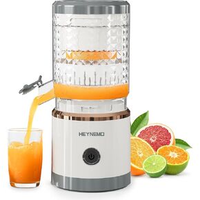 HEYNEMO Electric Citrus Juicer with USB Cable & Cleaning Brush, Rechargeable Juicer Machine, Easy to Clean Portable Juicer Squeezer for Fresh Orange, Lemon, Lime, Kiwi, White + Grey
