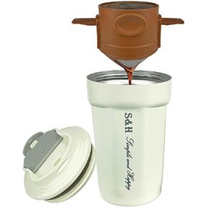 ZK&HX LIFE Pour Over Coffee Maker,Travel Coffee Mug,Insulated Coffee Mug,Camping Coffee Makers,Tea Infuser Mug,Tea Infuser for Loose Leaf Tea,Tea Cup with Infuser,Travel Mug,13oz Black