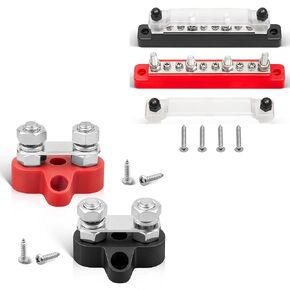 RED WOLF 12V 200A Power Distibution Block 5/16" Dual Stud Busbar M8 Terminal Bus Bar w/150A 12V Bus Bar with Cover, 4 x 1/4" (M6) 6 x #8 (M4) Studs Power Distribution Terminal Block