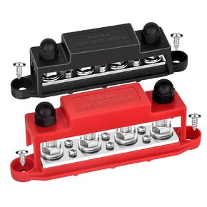 Bus Bar 12V 250A Power Distribution Block, 4 x 3/8" (M10) Terminal Studs Busbar for Battery, Solar, RV, Boat, Automotive - Positive & Negative (Pair, Red & Black)