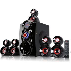 beFree Sound BFS-600, 5.1 Channel Surround Sound Bluetooth Speaker System, Red
