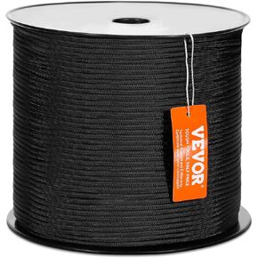 VEVOR Braided Nylon Rope, 3/16 in x 1000 ft, 32 Strands, 720 LBS Breaking Strength Outdoor Climbing Rope, Arborist Tree Climbing Rigging Rope for Rock Hiking Camping Swing Rappelling Rescue, Black