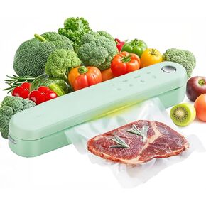 TOKIT Food Saver Vacuum Sealer Machine, 5-in-1 One-Touch Automatic with Dry, Moist, Manual Modes and External Vacuum System, Compact Small Design with 5 Vacuum Bags for Kitchen, Picnic, Travel, Green