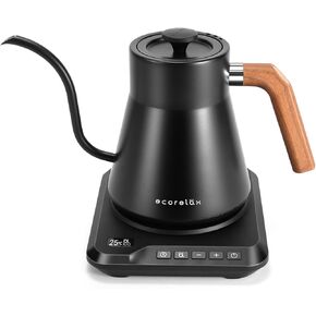 ECORELAX Gooseneck Electric Kettle, ±1℉ Temperature Control Pour Over Kettle for Coffee, Tea & Water, Stainless Steel 1200 W Keep Warm OLED Display 1 L (White)