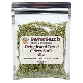 Savorsatch مجففة رقائق الكرفس المجففة ، crosscut - 8oz حقيبة قابلة لإعادة الاستخدام | الخضار المجففة للطهي ، الحساء ، الحساء ، التخييم ، إمدادات الطوارئ | كوشير معتمد