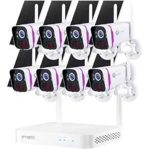XMARTO 100% Wire-Free 10CH Solar Home Security Camera System Wireless, 8-Set 2K 4MP Wireless Camera Kit with 8PCS Wire-Free Solar Security Camera(All-Weather Solar Charge, AI Motion Detection)