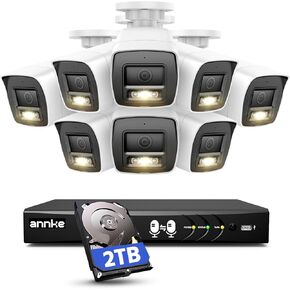 ANNKE 2MP Security Camera System, 8CH 3K Lite DVR, 8pcs 1080P Two-Way Audio CCTV White Wired Cams with Color Night Vision, AI Motion Detection, Smart AcuSearch, 2TB HDD for Outdoor Home Surveillance