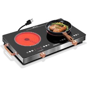 2 Burner Electric Cooktop 24 Inch Electric Stove, Nefaracy 2000W Portable electrical Stove with Handle, 9 Power Settings, Senor Touch & Knob Control, Safety Lock, Timer, 110-120V Plug in