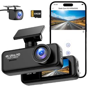 Dash Cam Front and Rear 4K+1080P, WiFi Dash Camera for Cars with App, 1.97 Inches Display Screen Dashcam for Cars Front and Rear, Car Camera with 24/7 Parking Mode, G-Sensor, Loop Recording