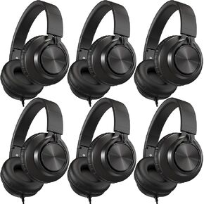 AILIHEN Kids Headphones Wired for School Bulk, 6 Pack Headsets with Microphone for K-12th Grade Classroom, Students, Teens, 3.5mm Jack for Chromebook, Computer, Laptop (Black)