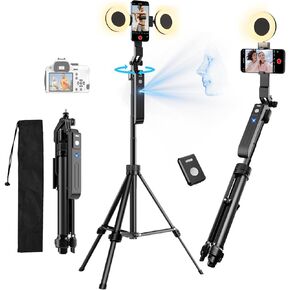 70.9" Auto Face Tracking Tripod 360° Rotation with Lights, Motion Sensor Phone Tripod Stand Selfie Stick with Remote, Face Body Gesture Control Phone Camera Holder for Vlog/Live Stream/Video Recording