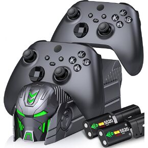 محطة شاحن متوافقة مع سلسلة Xbox Series X/S/One/One X/One S Elite ، مجموعة ملحقات الشحن مع حزمة بطارية عالية السعة 2 × 5520 مترًا (رمادي)