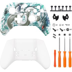 eXtremeRate Jade Dragon-Cloud Dominator Patterned Faceplate Shell + White Bottom Shell for Xbox Elite Series 2, Elite Series 2 Core Controller