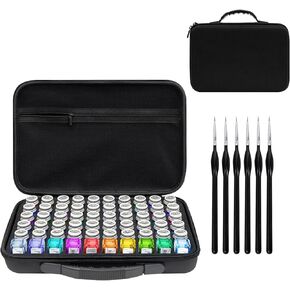 Storage Case for Testors Model Paint set,With 6 Fine Detail Miniatures Paint Brushes,Holds 60 Bottles(Paint Not Included)