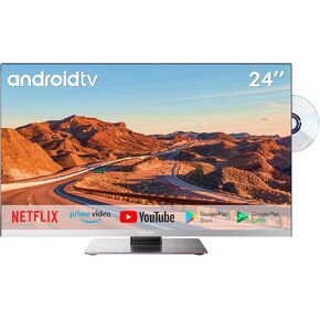 SYLVOX Smart RV TV, 24 inch TVs with DVD Player Built-in, 12 Volt for RV Camper 1080P FHD, Android Smart Free Download APPs, Support WiFi Bluetooth, 2 HDMI & 2 USB, AC/DC Powered, Frameless Design