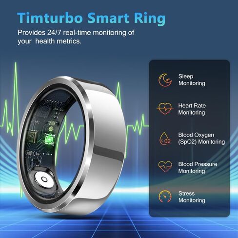 Smart Ring Health Tracker for Men Women, Waterproof Fitness Ring, Bluetooth Connected Health Ring, Activity Tracker Records Steps Distance Calories, Compatible with Android & iOS in Kuwait