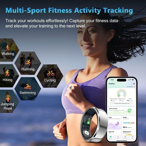 Smart Ring Health Tracker for Men Women, Waterproof Fitness Ring, Bluetooth Connected Health Ring, Activity Tracker Records Steps Distance Calories, Compatible with Android & iOS in Kuwait