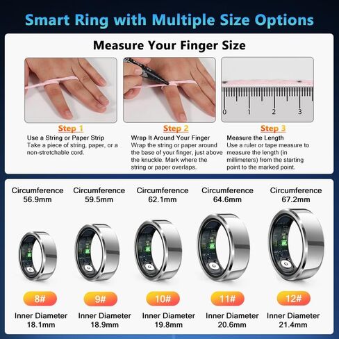 Smart Ring Health Tracker for Men Women, Waterproof Fitness Ring, Bluetooth Connected Health Ring, Activity Tracker Records Steps Distance Calories, Compatible with Android & iOS in Kuwait