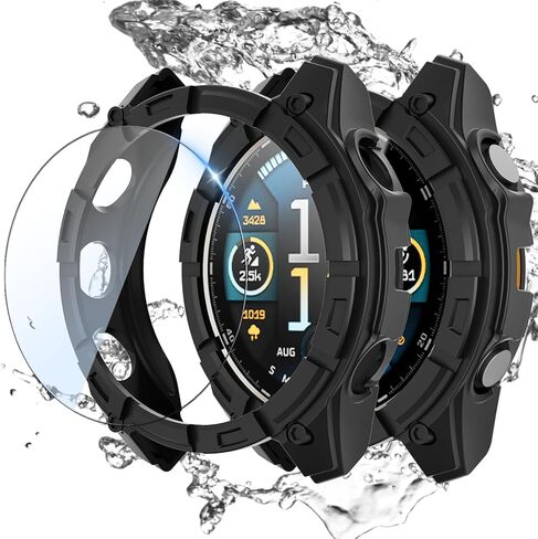 حالة حامي الشاشة متوافقة مع غلاف الساعات Garmin Fenix ​​8 51 مم ، و Smartrate Stratch Pramper Frame TPU ، والفيلم الزجاجي المقسّر لـ Garmin Fenix ​​8 51mm Smartwatch ، Black in Kuwait