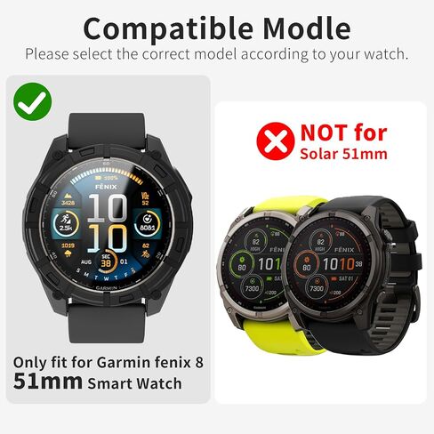 حالة حامي الشاشة متوافقة مع غلاف الساعات Garmin Fenix ​​8 51 مم ، و Smartrate Stratch Pramper Frame TPU ، والفيلم الزجاجي المقسّر لـ Garmin Fenix ​​8 51mm Smartwatch ، Black in Kuwait