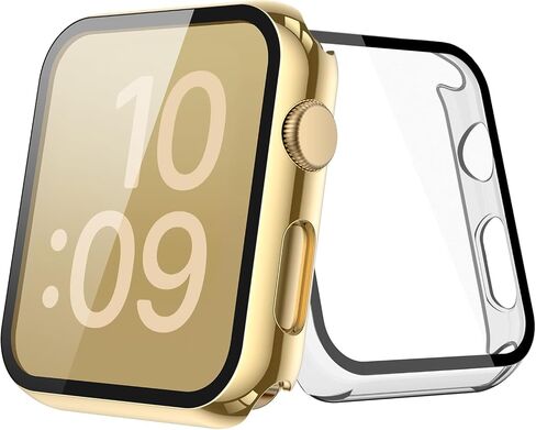 Julk [2 Pack] حالة ذهبية مع واقي الشاشة لسلسلة Apple Watch Series 3/2 38mm ، و 9 ساعات من الزجاج المقسّن مع غطاء واقعي صلب رفيع لـ IWatch [1 Gold + 1 Transparent] in Kuwait