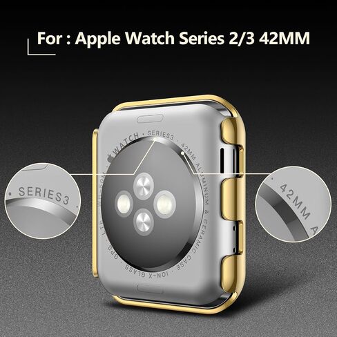 Julk [2 Pack] حالة ذهبية مع واقي الشاشة لسلسلة Apple Watch Series 3/2 38mm ، و 9 ساعات من الزجاج المقسّن مع غطاء واقعي صلب رفيع لـ IWatch [1 Gold + 1 Transparent] in Kuwait