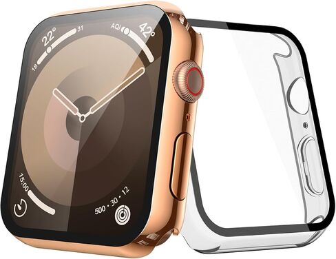 Julk [2 Pack] حالة ذهبية مع واقي الشاشة لسلسلة Apple Watch Series 3/2 38mm ، و 9 ساعات من الزجاج المقسّن مع غطاء واقعي صلب رفيع لـ IWatch [1 Gold + 1 Transparent] in Kuwait