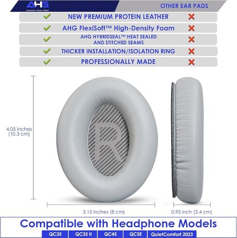 وسادة الأذن ووسادة عصابة الرأس البديلة العالمية من AHG Accessories House. متوافق مع سماعات الرأس Bose QuietComfort (2023) QC45 QC35 QC35 II QC SC QC SE اللاسلكية المانعة للضوضاء (رمادي) in Kuwait