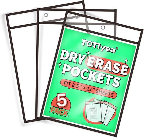 TOTiyea 50 Pack Dry Erase Pockets, Job Ticket Holder, Reusable Plastic Sleeves, Shop Holder Order Pockets, Teacher Supplies for Classroom Organization (0.15mm, 9 x 12 inches, Assorted Color) in Saudi Arabia