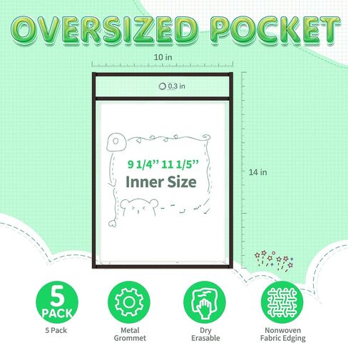 TOTiyea 50 Pack Dry Erase Pockets, Job Ticket Holder, Reusable Plastic Sleeves, Shop Holder Order Pockets, Teacher Supplies for Classroom Organization (0.15mm, 9 x 12 inches, Assorted Color) in Saudi Arabia