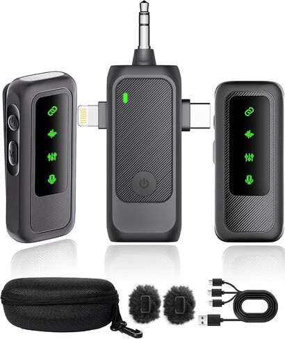 Wireless lavalier Microphone for Android phone iPhone16 iphone15 Usb C, mini Microphones system 130ft 48h Noise cancelling for Speaker Video Recording Vlogging youtube Podcast with type c phones mics in Saudi Arabia