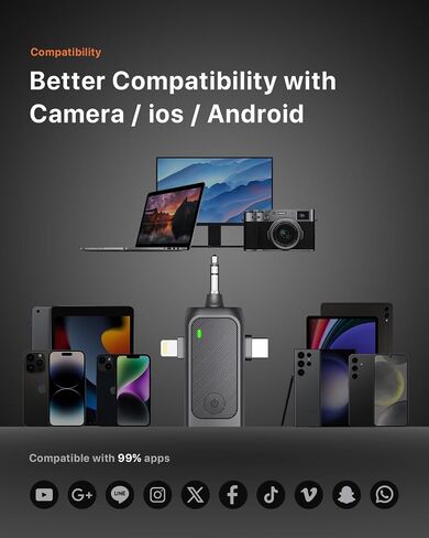 Wireless lavalier Microphone for Android phone iPhone16 iphone15 Usb C, mini Microphones system 130ft 48h Noise cancelling for Speaker Video Recording Vlogging youtube Podcast with type c phones mics in Saudi Arabia