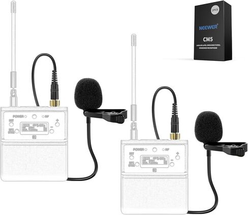 ميكروفون NEEWER Lapel Lavalier (عبوة من قطعتين)، مشبك سلكي على ميكروفون مكثف متعدد الاتجاهات متوافق مع جهاز إرسال ميكروفون لاسلكي Rode Wireless GO II DJI للبث المباشر لفيديو YouTube على المسرح، CM5 in Kuwait