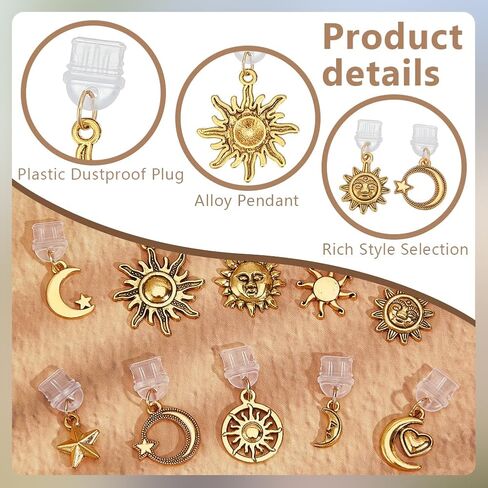 OLYCRAFT 10pcs غبار سد سد من النوع C مضادات الغبار المقابس 1 ~ 1.6 بوصة طويلة المقابس المقاومة للهواتف المحمولة مع معلقات Star Moon USB C CAPS PROTTORCER PROTTORTANTS PROPS MORTANTS لمعظم النوع C هاتف in Kuwait