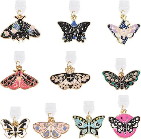 OLYCRAFT 10pcs type-c dust plug charm 1 ~ 1.3 inch phone anti-dust plugs with butterfly pendants mobile slutplack diproof moth usb c caps port presourtants for type-c usb phone in Kuwait
